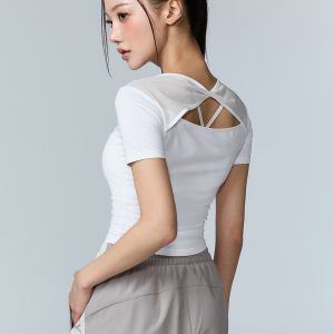 Breathable Mesh Back Twist Short Sleeve